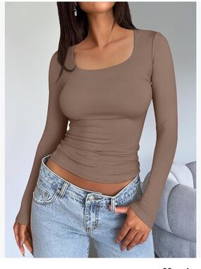 Square Neck Long Sleeve Top — Camel